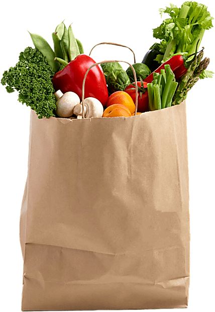 Paper grocery bag filled with vegetables